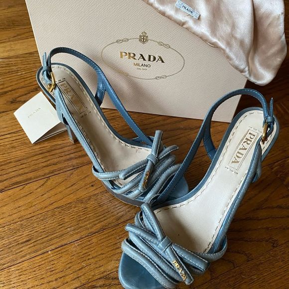Prada Shoes - PRADA Beautiful 39.5 Blue Platform Heel, sling back Peep Toe 👠